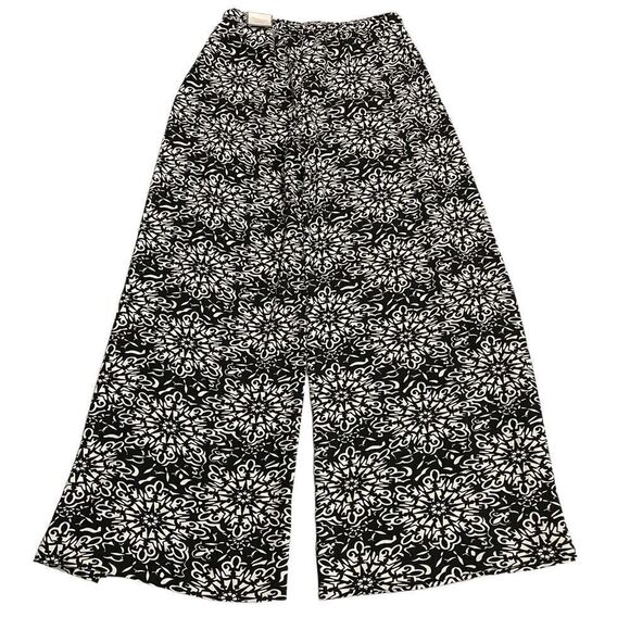 CHICO’s Mixed Print Woven Wrap Palazzo Pant Fashion black optic white 00 /XS NEW - Picture 2 of 7